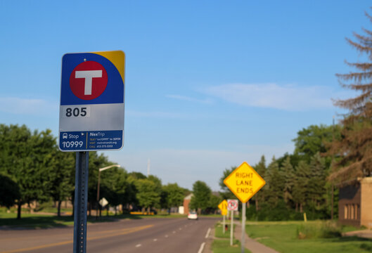 Coon Rapids, MN - Jul 9, 2026: A sign for Metro Transit Route 805, a local bus line that runs through the northern Twin Cities suburbs. Editorial Use Only.