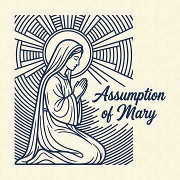 assumption of mary illustration in blue lines