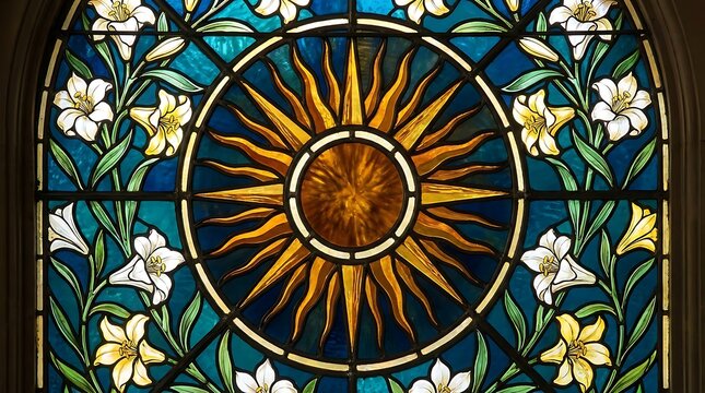 vibrant stained glass sunflower window design