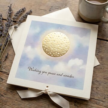 greeting card with peaceful celestial design and lavender