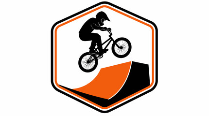 Obraz premium BMX rider jumping on ramp hexagonal badge