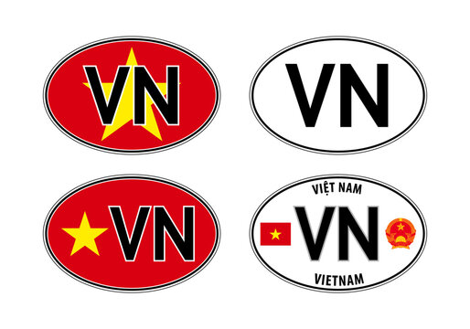 Vietnam, oval international vehicle registration code license plate car sticker, vector illustration
