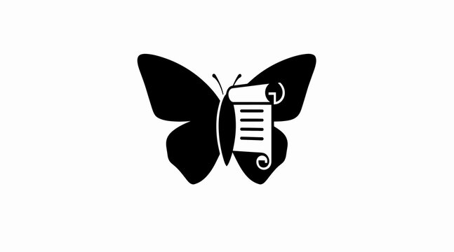 Black butterfly with musical note pattern on wings.