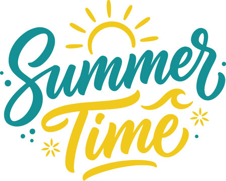 Summer Time Hand Lettering Typography with Sun Illustration for Seasonal Greeting Design