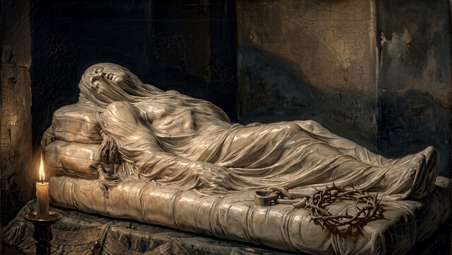 Veiled Christ in Sansevero Chapel Italian Sacred Art Moody Materic Oil Painting