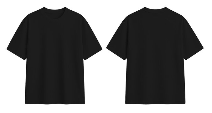 Black Oversized Blank T-Shirt Mockup Front and Back View Isolated on Transparent Background