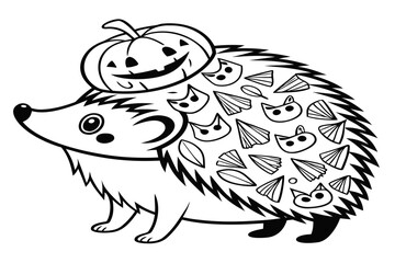 Fototapeta premium coloring page line art the halloween hedgehog animal black vector
