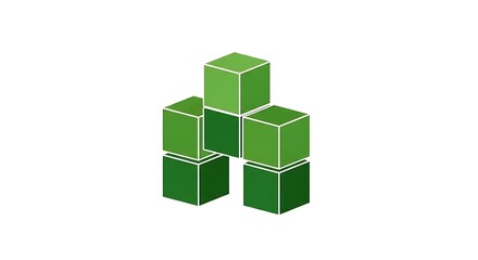 Naklejka premium Abstract 3D structure made of stacked green cubes in various shades, creating a modern geometric visual effect on a pure white background.