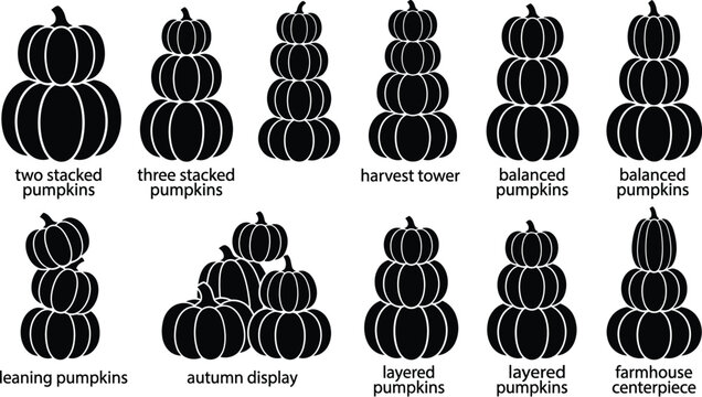 Pumpkin stack silhouette collection autumn decor elements for fall season designs and thanksgiving graphics
