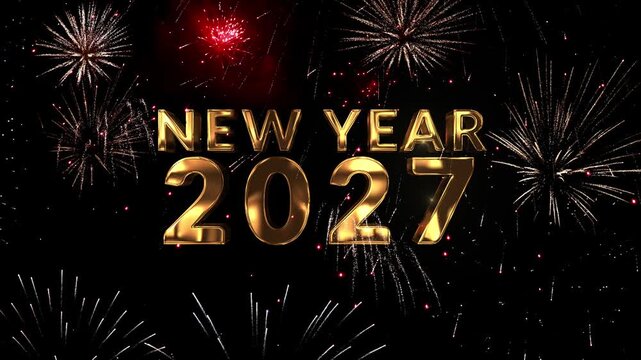 Firework display outdoors. Festive happy new year 2025 with golden New Year's Eve,New Year,Firework Display, New year's eve fireworks show Explosion display sky night Seamless Loop Background 4K
