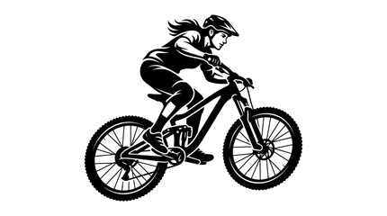 Obraz premium Woman Mountain Biking Downhill Extreme Sport Silhouette