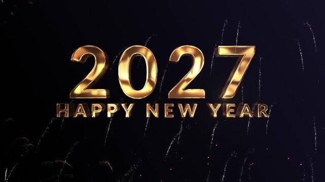 Firework display outdoors. Festive happy new year 2025 with golden New Year's Eve,New Year,Firework Display, New year's eve fireworks show Explosion display sky night Seamless Loop Background 4K
