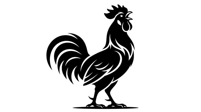 Silhouette Rooster Crowing Isolated Black White Farm Animal Icon
