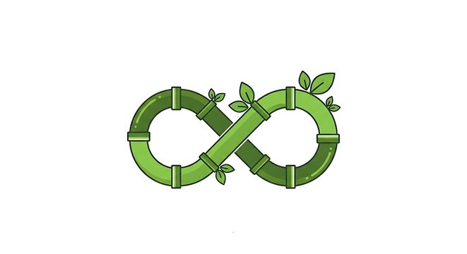 Green bamboo shaped into an infinity symbol with nodes and leaves, illustrating endless eco-friendly sustainability on a white background.
