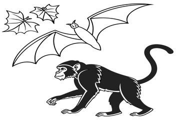 coloring page line art the halloween monkey animal black vector © mst