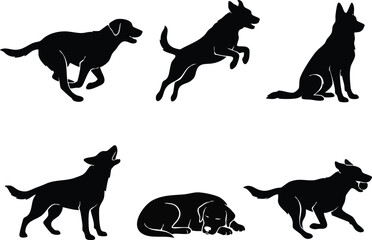 Obraz premium Set of Active Dog Silhouettes in Various Poses and Actions