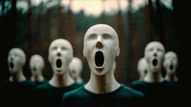 Mannequins hurlant dans la for&ecirc;t