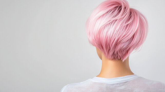 Stylish pixie cut with soft pink hues showcases modern and trendy hairstyle. vibrant color adds playful touch to overall look