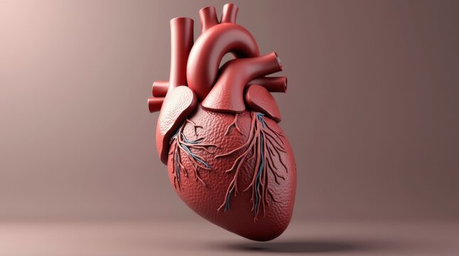 Modelo anat&oacute;mico en 3D del coraz&oacute;n humano, con vasos sangu&iacute;neos y cavidades detallados