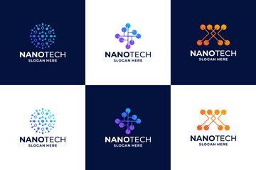 Naklejka premium Set of nanotechnology logo design template