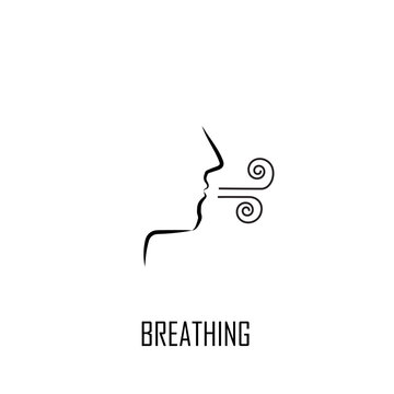 Linear mental health breathing exhale breath out release relaxation calm air mindfulness therapy counseling meditation stress relief anxiety control vector icon for UI UX