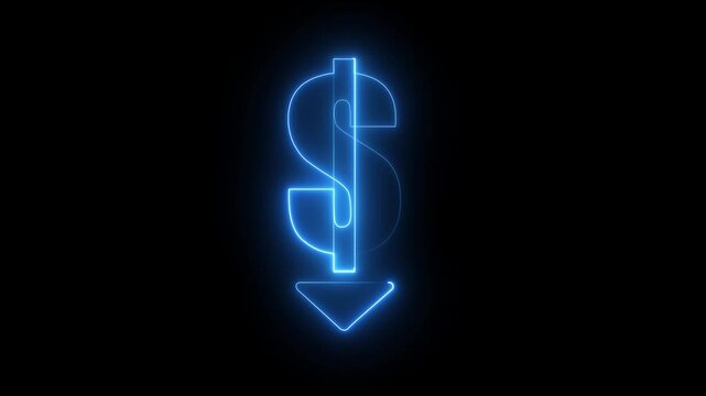 A dollar sign with a downward arrow icon Cost Reduction, Budget Savings, Expense Management, Business Finance, ROI, Financial Optimization Dollar Arrow Motion Graphics.