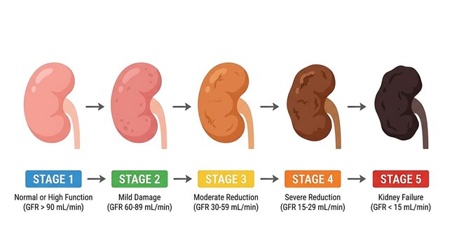 Five stages of progression for chronic kidney disease medical infographic
