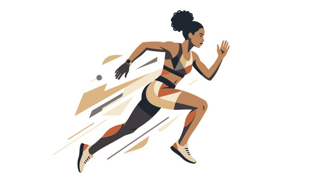 Flat vector illustration of a black female runner with geometric motion lines.
