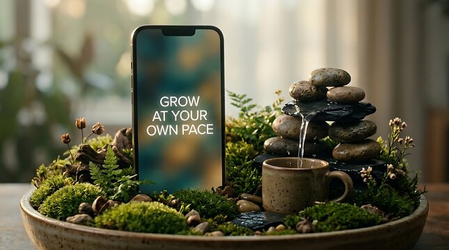 Zen Garden Mobile Display with Inspiring Message.