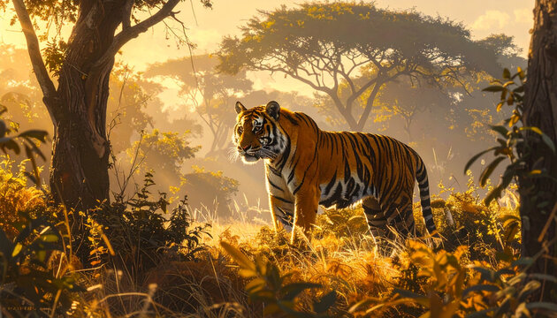 Tiger In Misty Forest
