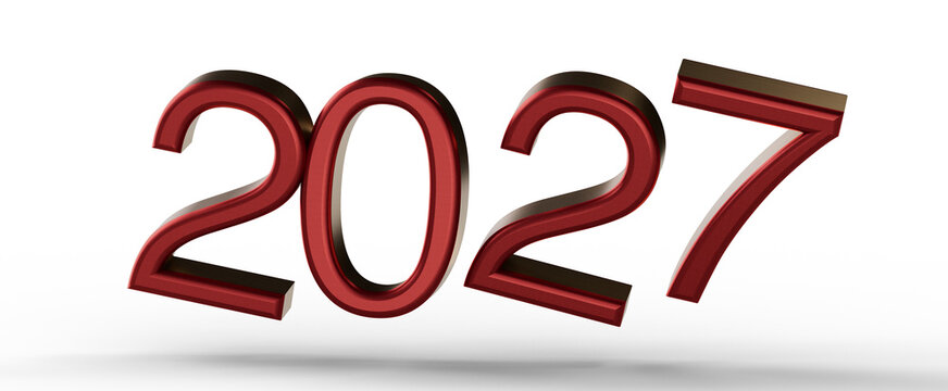 Bold red 2027 rendered in 3D, perfect for new year and future-themed projects. Ideal for designs related to time, calend