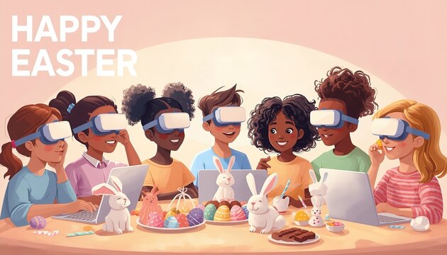 Children Experience Virtual Reality Together While Celebrating Easter
