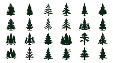 Obraz premium Collection of Evergreen Trees Silhouettes - Pine, Fir, Spruce Icons for Nature Graphics