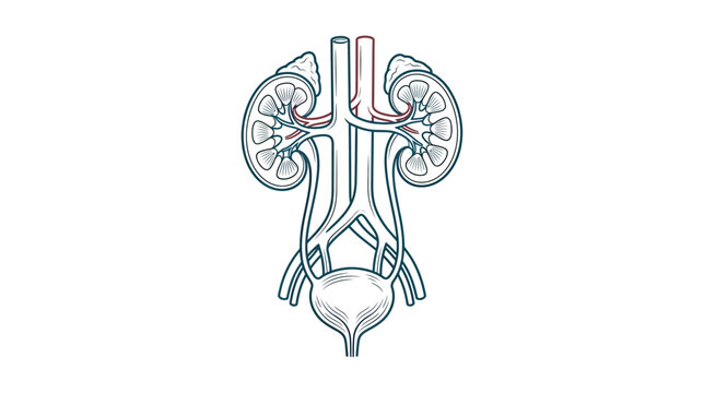Human Urinary System Anatomy Diagram: Kidneys, Ureters, Bladder, Blood Vessels