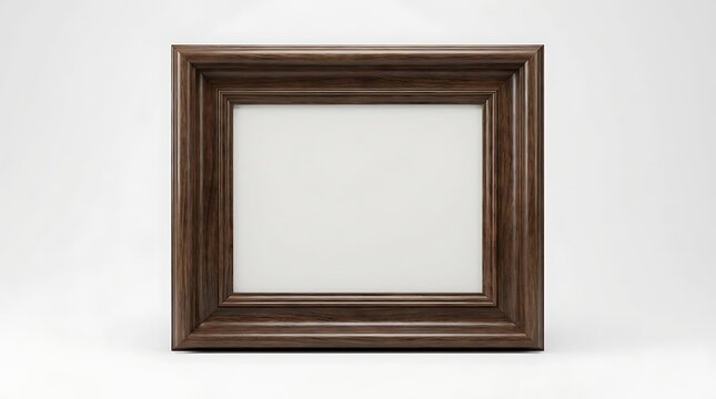 A simple wooden picture frame on a white background