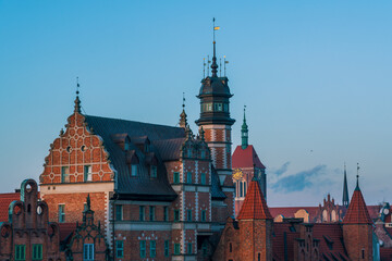 Fototapeta premium Panoramic view over the rooftops of the Old Town of Gdańsk, Poland.