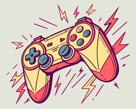 Retro video game controller with lightning bolts.