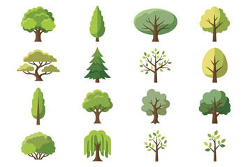 Collection of Diverse Flat Style Trees Isolated on White Background © sukimanraharjo