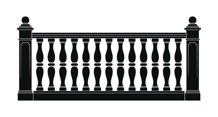 Obraz premium Classic Balustrade: An ornate black balustrade featuring a series of decorative balusters and capped posts, designed with classic architectural elements, standing sturdy and elegant.