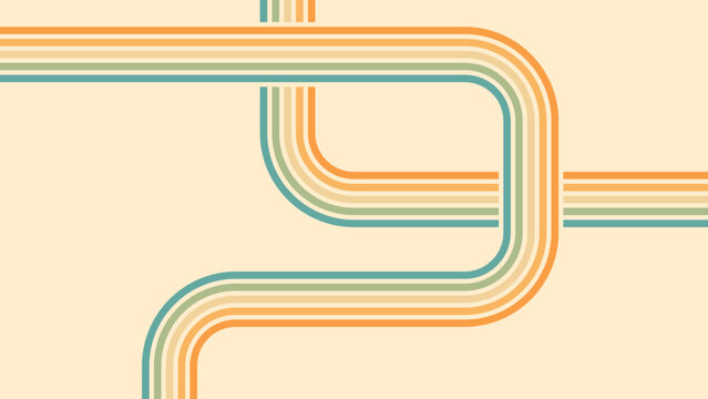 Abstract background of rainbow groovy Wavy Line design in 1970s Hippie Retro style. Vector pattern ready to use for cloth, textile, wrap and other.