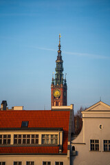 Obraz premium Panoramic view over the rooftops of the Old Town of Gdańsk, Poland.