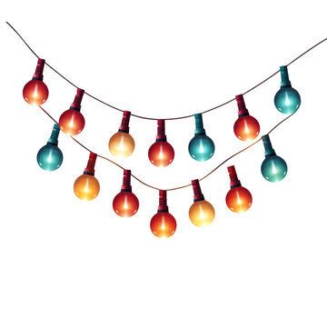 Colorful Christmas string lights decorative glowing bulbs for holiday party celebration event and festive home decoration vector illustration