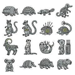 Fototapeta premium Collection of various animal drawings.