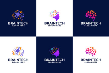 Naklejka premium Digital brain logo design collections