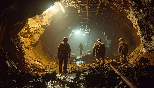 Mining Exploration Inside Deep Underground Tunnel Scene.