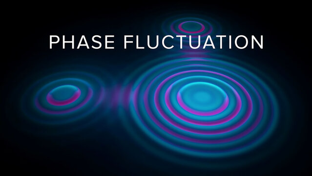 Phase fluctuation concept with blue and pink concentric circles on black background with ripples and waves  scientific visualization