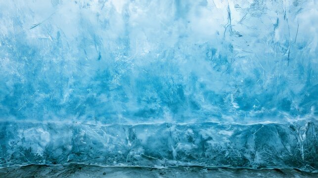 Amazing blue ice cave wall with textured glacier surface in Iceland, natural frozen formation showing deep crystal patterns, cold environment, winter landscape and breathtaking Arctic beauty