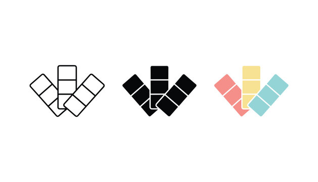 Color palette swatch guide icons with rectangular blocks in linear solid and colorful flat vector styles for graphic design and branding tools
