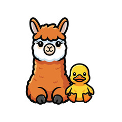 Fototapeta premium Cute llama and duck cartoon.