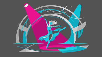 Graceful ballerina dancing in spotlight on abstract stage. © sye